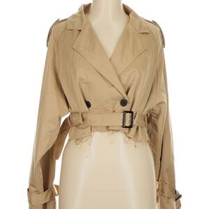 Petal & Pup Cropped Beige Double-Breasted Trench Coat